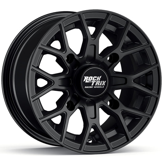 RockTrix RT104 14in ATV Wheel Rim 14x7 Matte Black 4x137, 5+2 Offset, Compatible with Bombardier Outlander CanAm Can-Am Can Am Commander Maverick Renegade Kawasaki 4/137