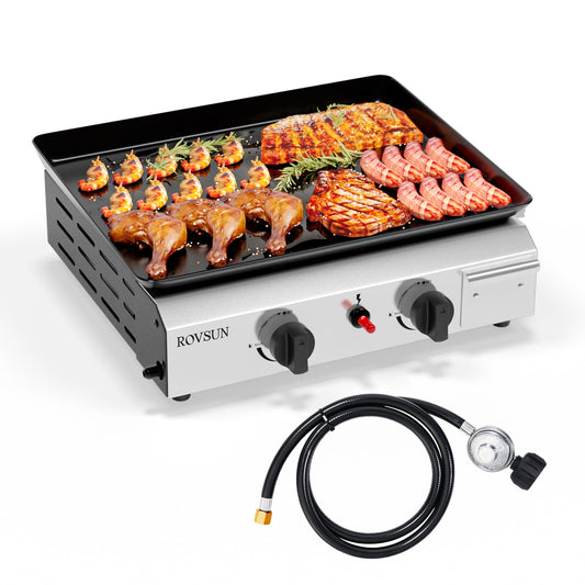 VINGLI 2-Burner Silver Tabletop Propane Gas Grill with Electronic Ignition and Enameled Tray