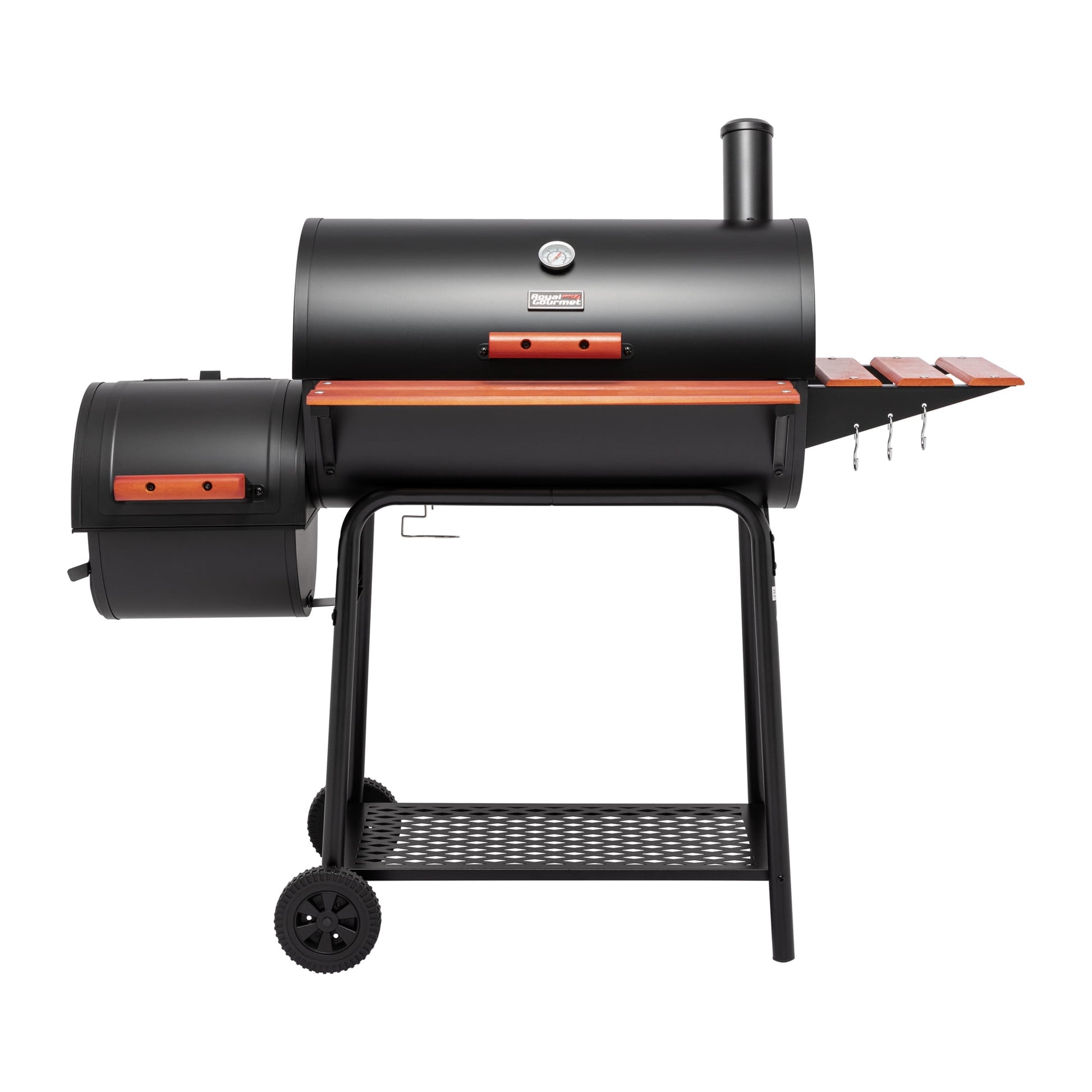Royal Gourmet 30" Charcoal Barrel Grill with Offset Smoker, Adjustable Grates and Thermometer