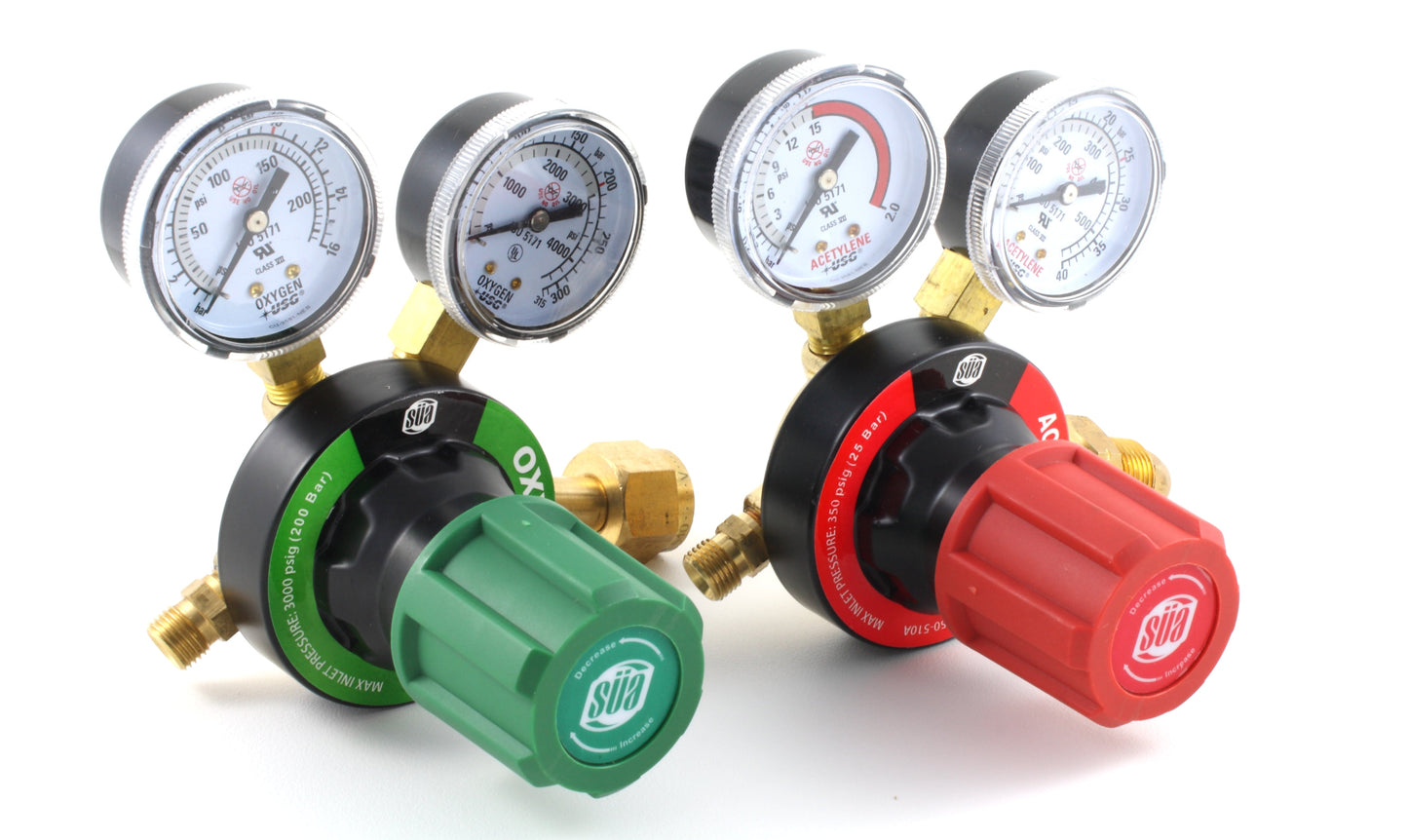 SÜA Oxygen and Acetylene V350 Regulators Combo - Compatible with Victor
