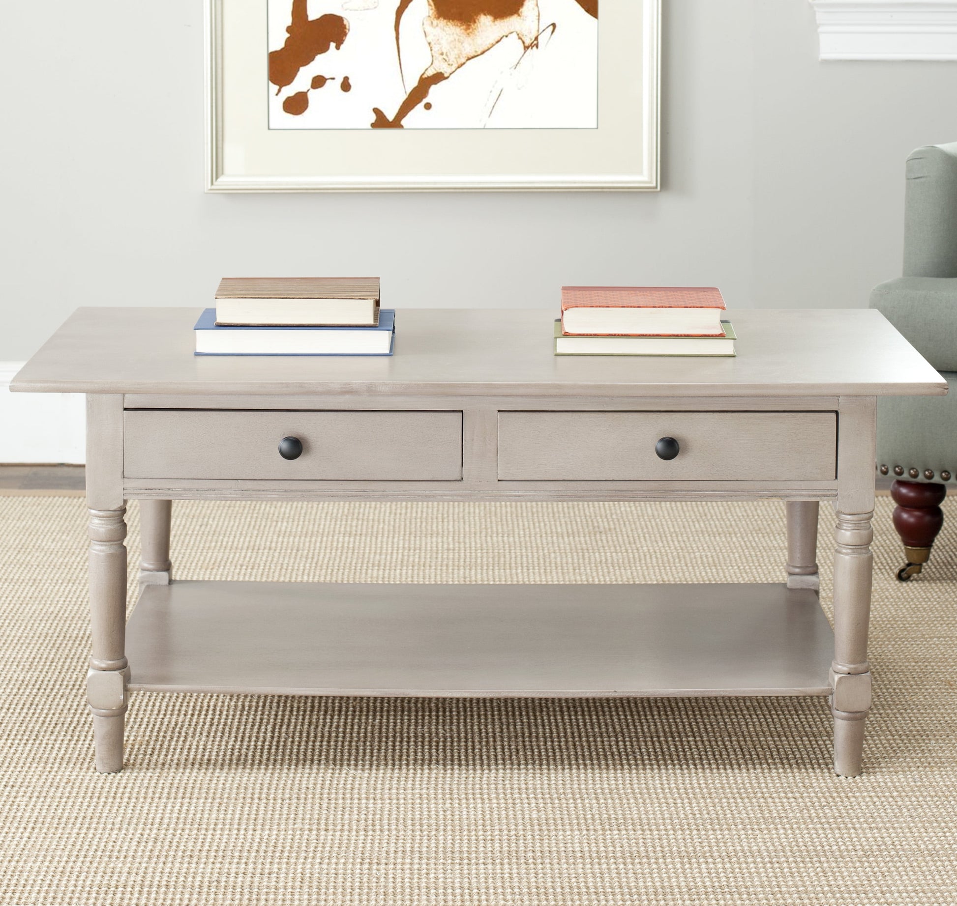 SAFAVIEH Boris Solid Contemporary 2 Drawer Coffee Table, Vintage Grey
