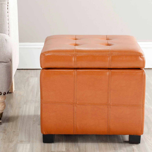 SAFAVIEH Maiden Rustic Flip Top Square Tufted Ottoman, Saddle