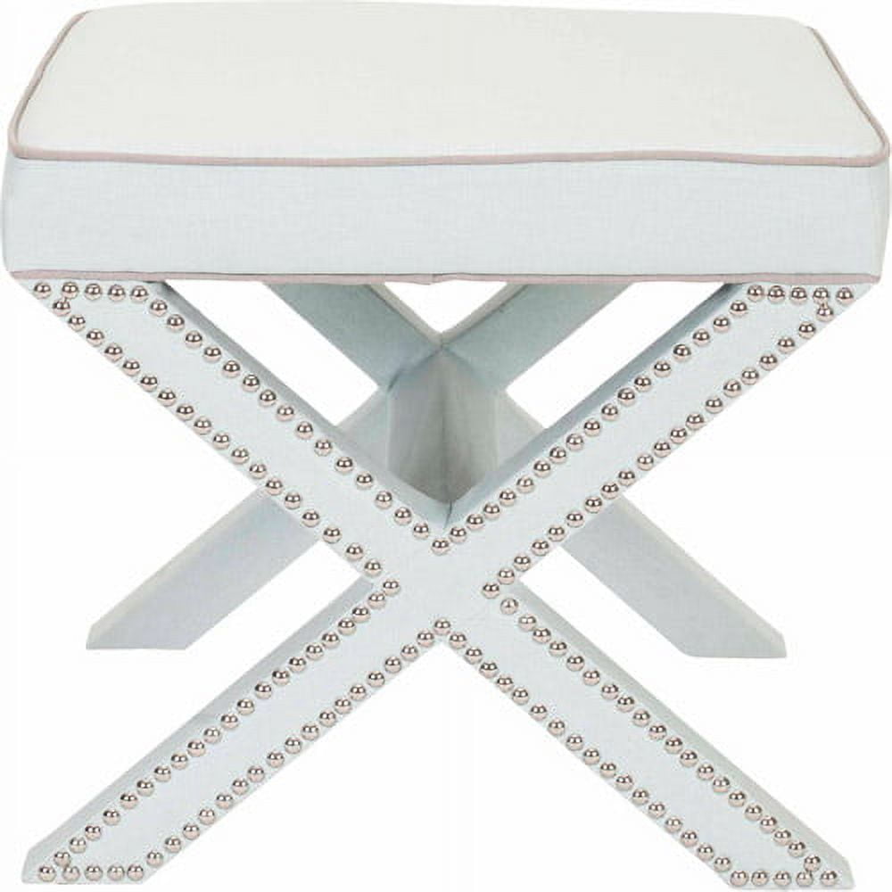 SAFAVIEH Palmer Transitional Cross Leg Upholstered Ottoman, Robins Egg Blue