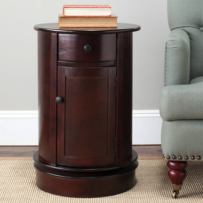 SAFAVIEH Tabitha Solid Swivel Accent Table with Drawer and Cabinet, Dark Cherry
