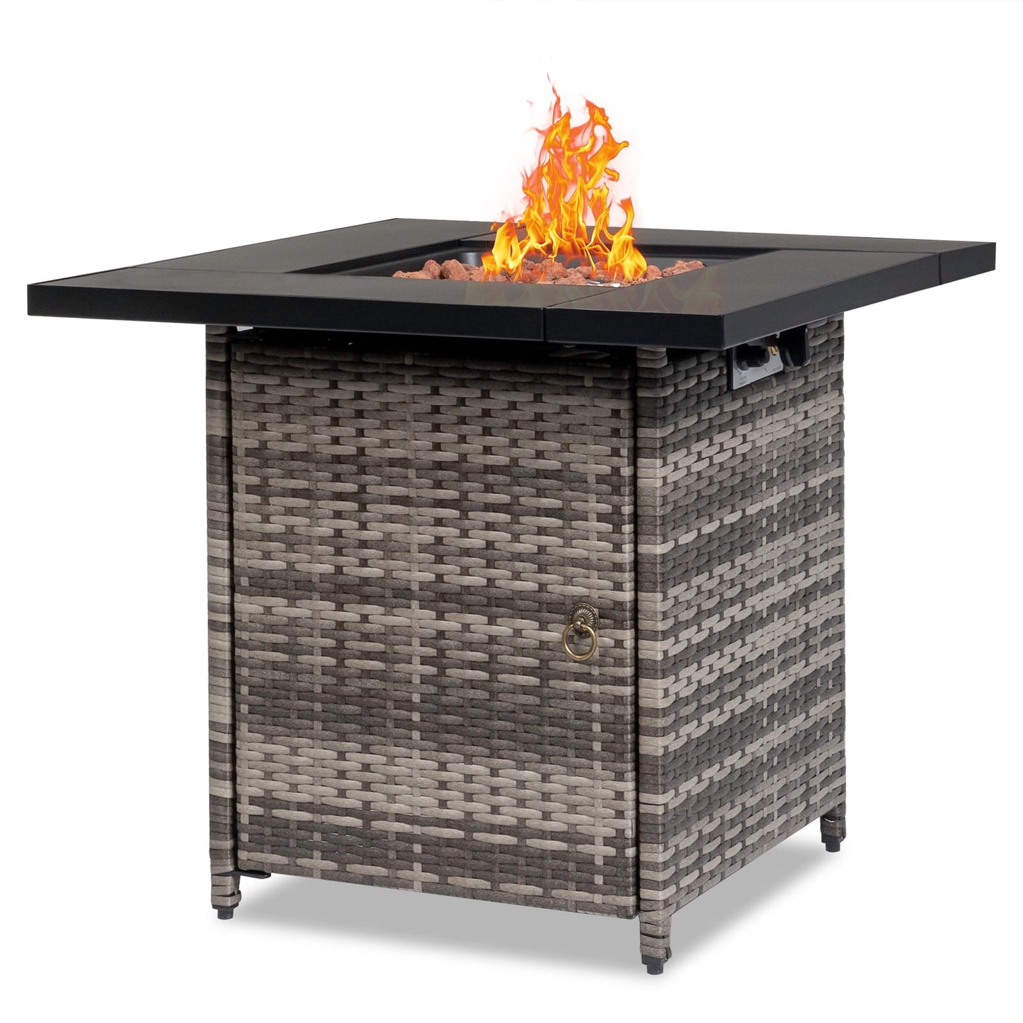 SEGMART Square Propane Fire Pit Table, Outdoor Gas Fire Pit Table with Lava Rocks and Lid, Gas Heater for Bonfire Patio Garden Backyard, 28-Inch 50,000 BTU Auto-Ignition Fire Table, CSA Certification