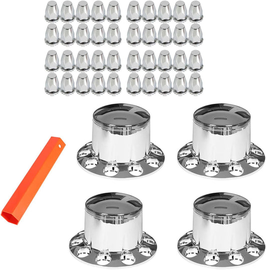 SHZAITOR 4-Pack Rear Wheel Axle Hub Cover Kit 33mm Nut Covers Chrome Plastic Replacement for Semi-Truck 22.5 in and 24.5 in Wheels