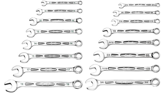SK Hand Tools SK01368 16 Piece Metric/SAE Combination Wrench Set - Small Sized EVA