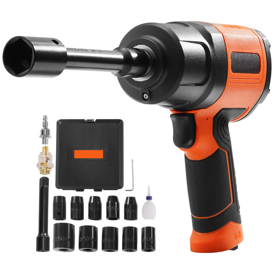 KFFKFF 1/2-Inch Air Impact Wrench, High Torque Up to 1400 ft-lbs, Lightweight 4.6 lb Design Pneumatic Impact Gun with 11-PCS Drive CR-V Steel Impact Socket Set & Carrying Case