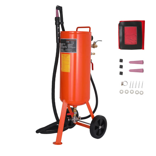 SKYSHALO 10 Gallon Durable Sand Blaster, 60-110 PSI Pressure Sandblaster, Mobile Abrasive Blasting Unit, Air Sand Blaster Kit with 2 Ceramic Nozzles & 7.5ft Hose for Removing Stain, Rust, Paint