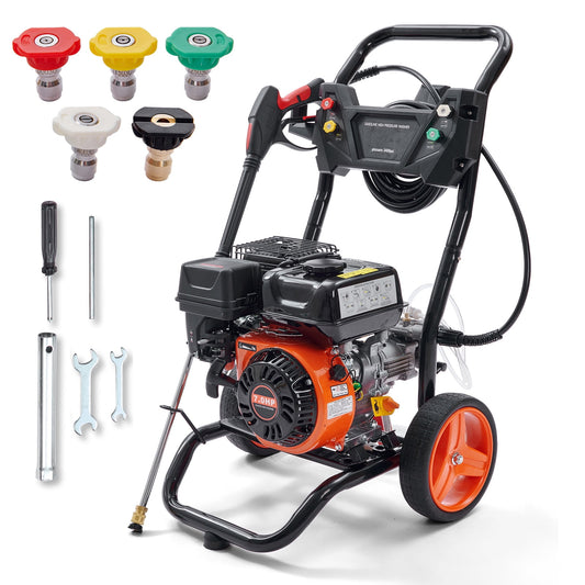 SKYSHALO 3400 PSI 2.6 GPM Gas Pressure Washer w/26 ft High Pressure Hose 5 Nozzles Gas Powered Washer