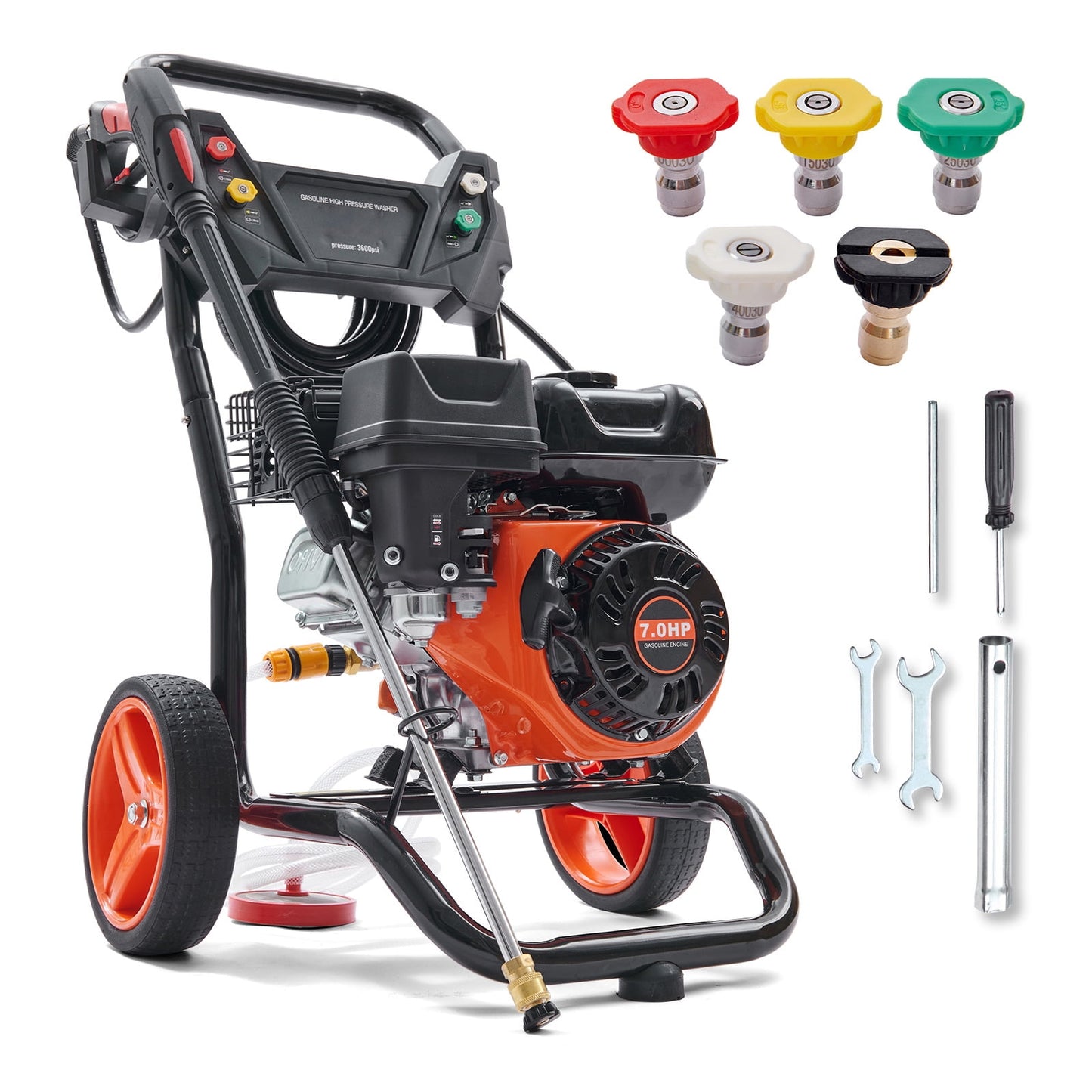BENTISM 3600 PSI 2.6 GPM Gas Pressure Washer with 26 ft High Pressure Hose 5 Nozzles Gas Powered Washer
