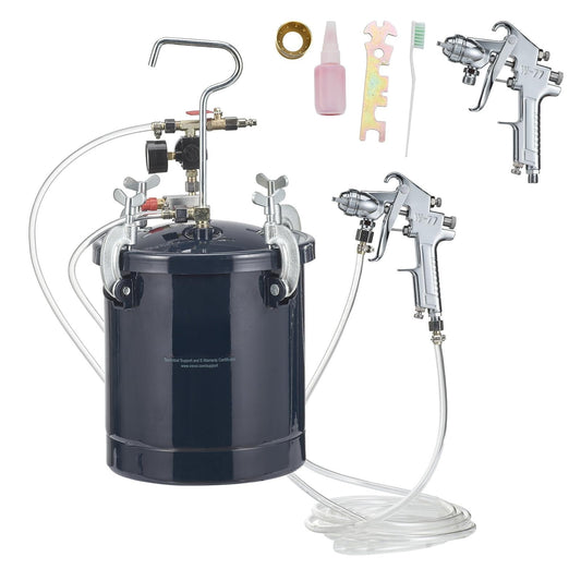 SKYSHALO Spray Paint Pressure Pot Tank, 10L/2.5gal Air Paint Pressure Pot, 1.5mm+4mm Two Nozzles Two Spray Paint Guns for Industry Home Decor Architecture Construction Automotive Painting, 60PSI Max