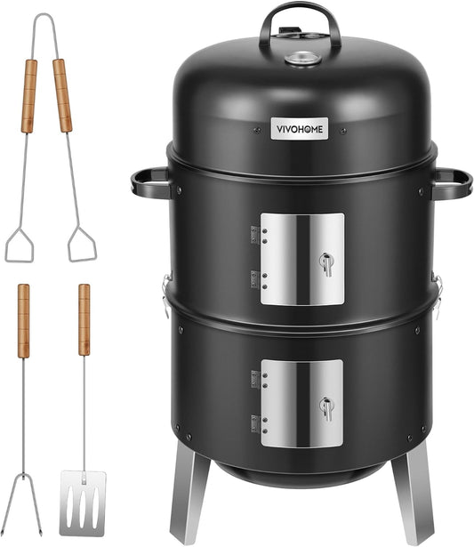 SPECSTAR 3-in-1 Vertical Charcoal Smoker, BBQ Smoker Grill with Built-in Thermometer, Air Vent, and 2 Access Doors, Idea for Parties, Backyard, Barbecues