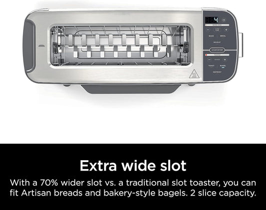 ST101 Foodi 2-in-1 Flip Toaster, 2-Slice Capacity, Compact Toaster Oven, Snack Maker, Reheat, Defrost, 1500 Watts, Stainless Steel, 6 Functions