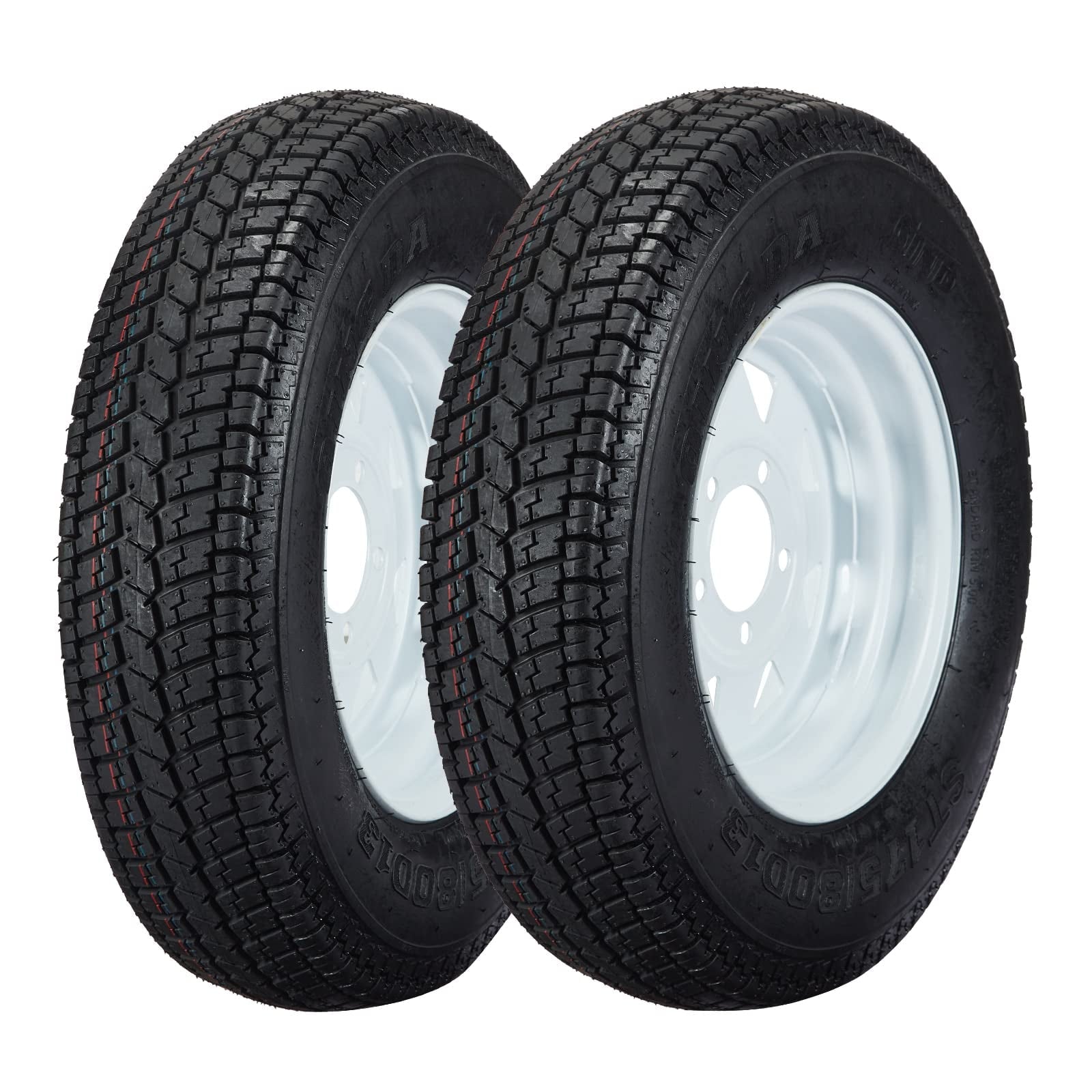 ST175/80D13 Trailer Tire with 13" Rims, ST175/80D13 175/80 13 B78-13 LRC 5 Lug on 4.5", 6PR, Load Range C White Spoke Wheel