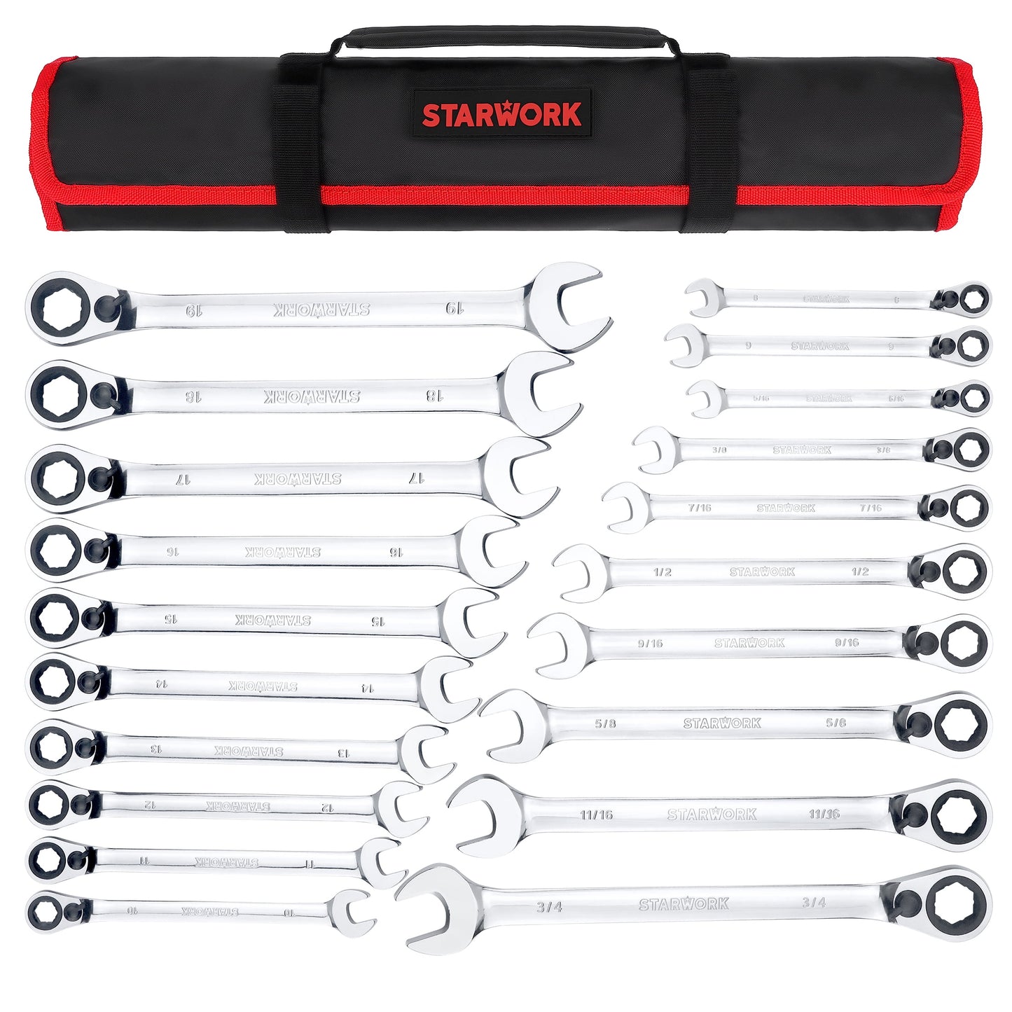 STARWORK TRUE MECHANIC™ 20 Pc. Reversible Ratcheting Combination Wrench Set