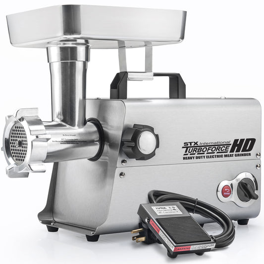 STX Intl Turboforce Heavy Duty HD 3500 Electric Meat Grinder, 3 Speed, Sausage Stuffer, Foot Pedal & More