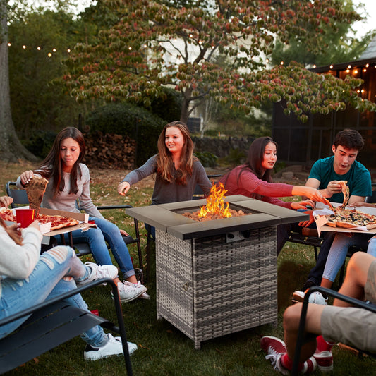 SalonMore 28" Outdoor Gas Fire Pit Table, 40,000 BTU Auto-Ignition Fire Tables with Lid, Rain Cover for Outside Garden Backyard Deck Patio Gray