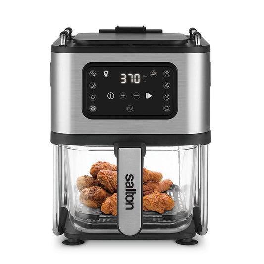 Salton Flip and Cook 3-in-1 Air Fryer, Grill & Dehydrator, Stainless Steel, 4.9 Quart, New