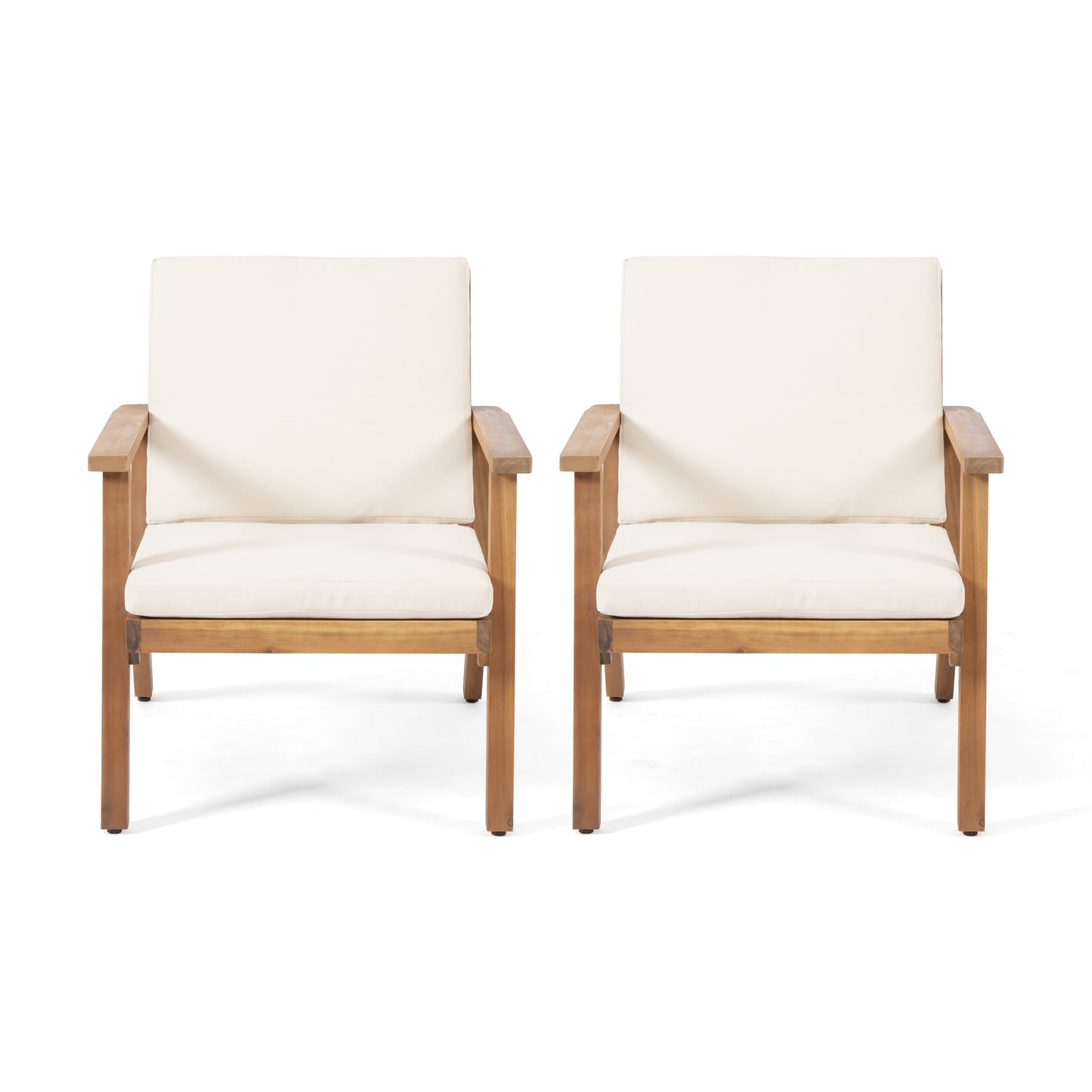 Sasha Modern Acacia Wood Club Chairs with Water-Resistant Cushions Brown Patina/Cream (Set of 2)