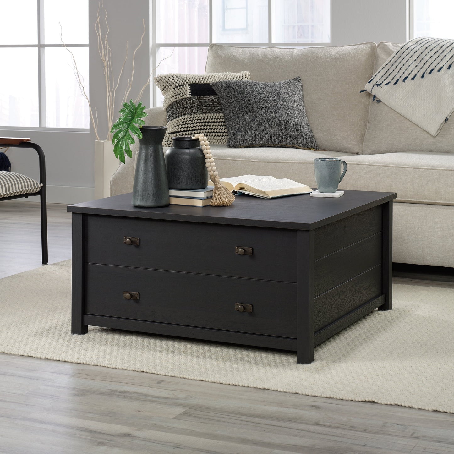 Sauder Cottage Road Storage Coffee Table, Raven Oak Finish