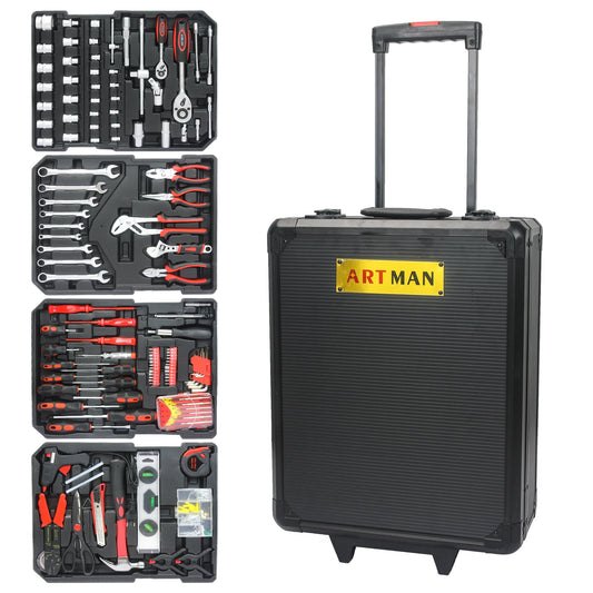 Seizeen 899PCS Tool Set Professional, Mobile Tool box on Wheels with Handle, Mechanics Tool Set W/Hand Tool, Ratchets&Socket Set, Screwdriver Set, 4-layer Tool Case & Tool Kit COMB, Black
