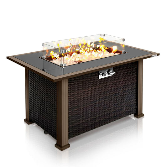 SereneLife Outdoor Propane Fire Pit Table CSA Approved Safe Auto-Ignition Propane Gas Fire Table