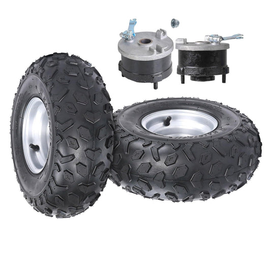 Set of 2 ATV Go Kart Tire 145/70-6 With Rim Tubeless 4PR 6" Go-Kart Wheels 3 Holes with Front Drum Brake Hubs for ATV Quad 4 Wheelers Mini Bike Go Kart Lawn Mower