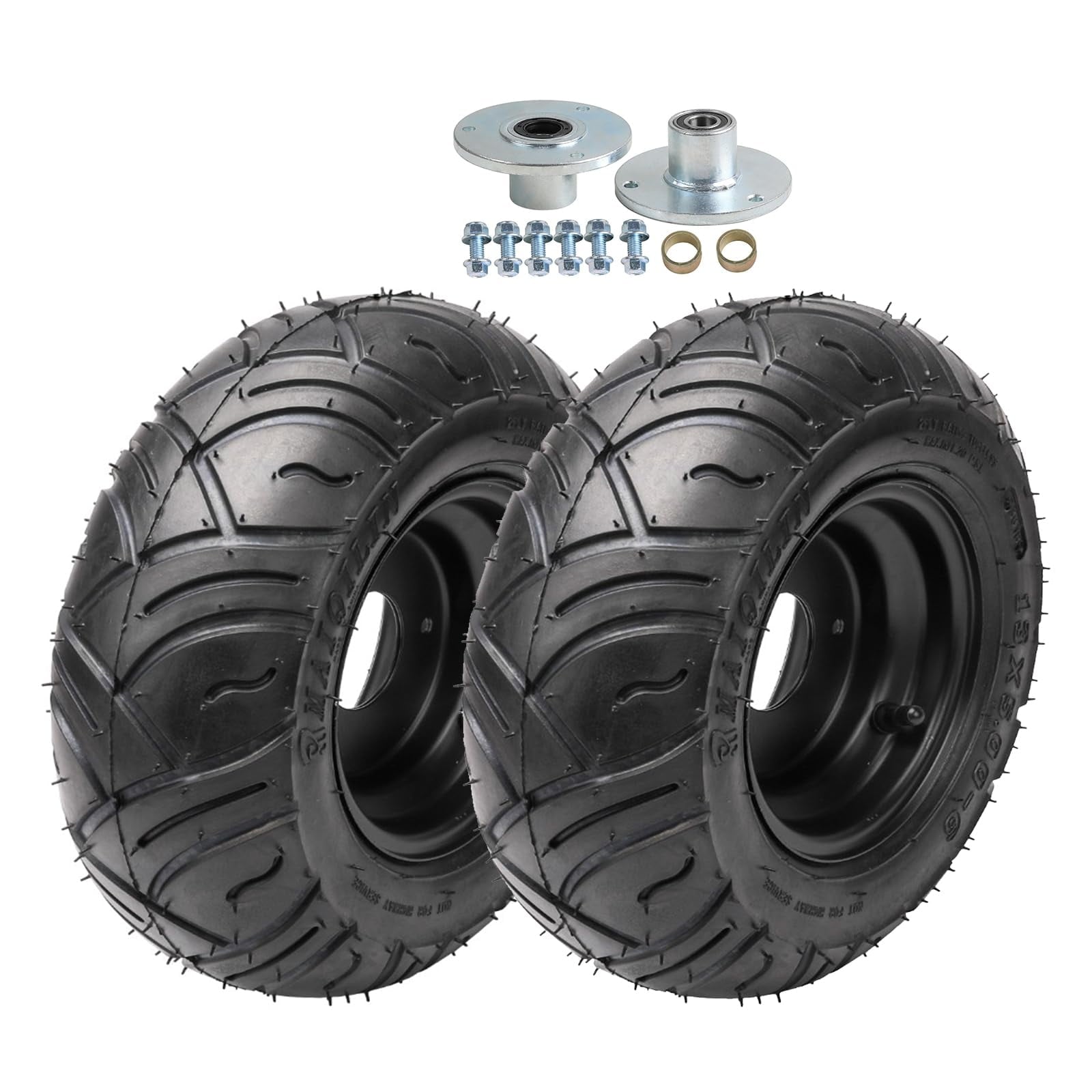Set of 2 YC Yier 6" Go Kart Tires 13x5.00-6 Tire and Rim with 17mm Front 3 Stud Hubs 13x5x6 Go Cart ATV Wheel Tire with Rim Tubeless Wheels for DIY Part ATV Quad Buggy Mini Bike 4 Wheelers Lawn Mower
