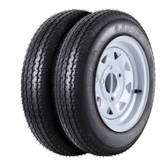 Set of 2 Trailer Tire 4.80-12 with 12" Rims, 4 Lug on 4", Load Range C 6PR