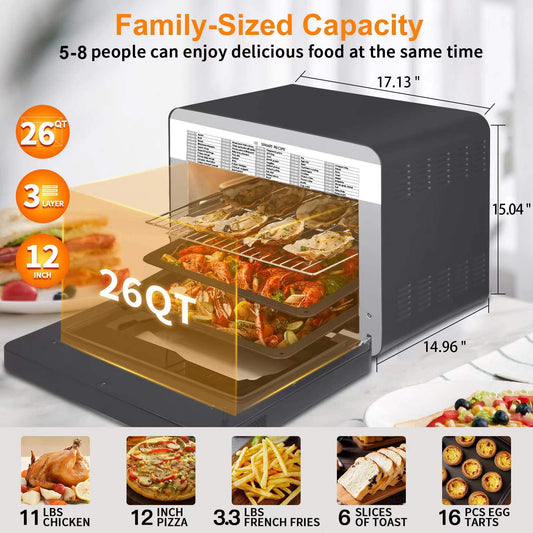 Smart Pizza Oven Air Fryer Kitchen Food Processor Baking Electric Oven Grill Pan Toaster