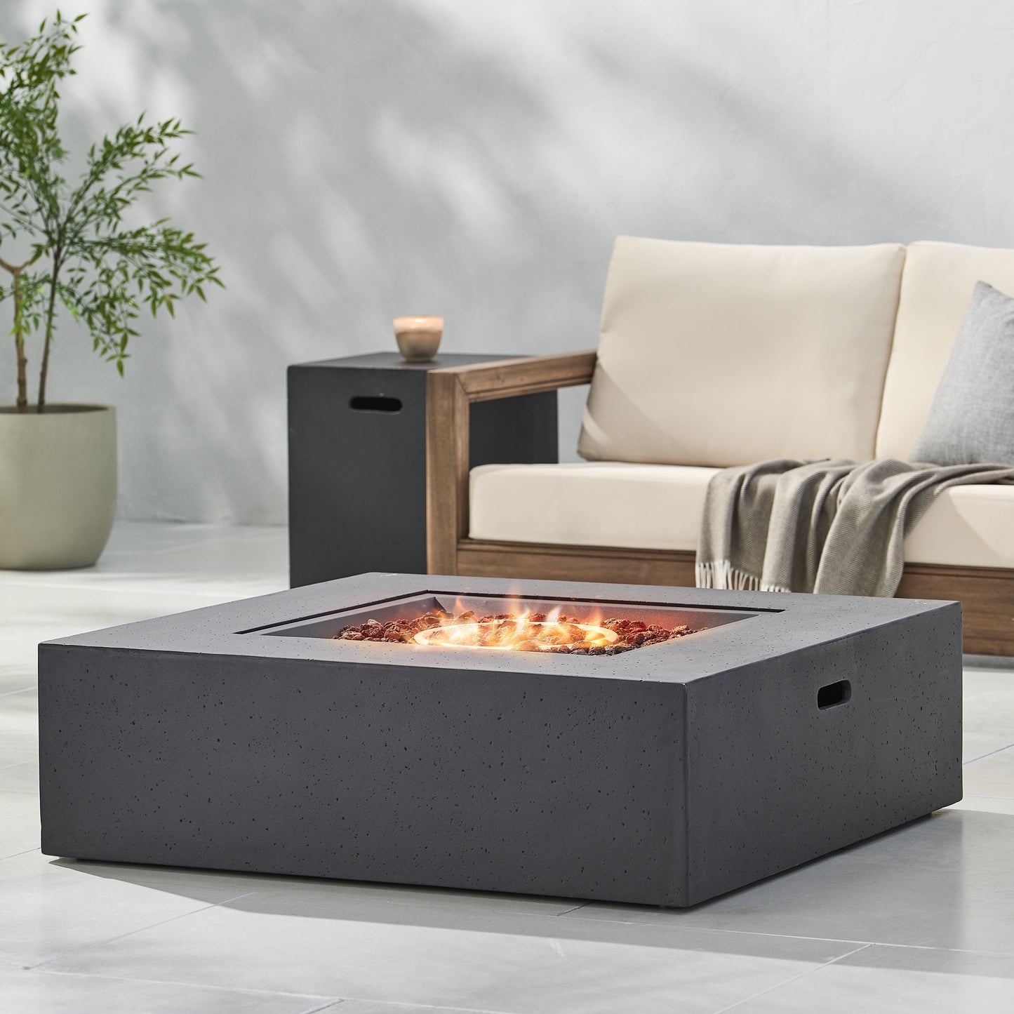 Square 50K BTU Outdoor Gas Fire Pit Table with Tank Holder, Dark Grey