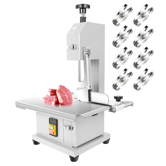 Stainless Steel Electric Bone Saw Machine, 1500W 110V Meat Bandsaw with 8 Saw Blades, Frozen Meat Cutter, Meat Cutting Machine for Beef, Fish, Commercial Kitchen