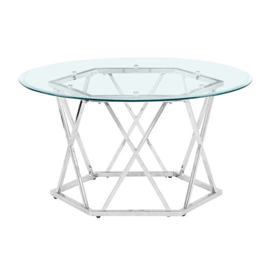 Steve Silver Escondido Modern 36" Round Glass Top Coffee Table, Chrome