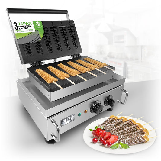 Stick Waffle Maker ALDKitchen 110V Commercial Quality, Coated Non-Stick, Stainless Steel (SIX Small)