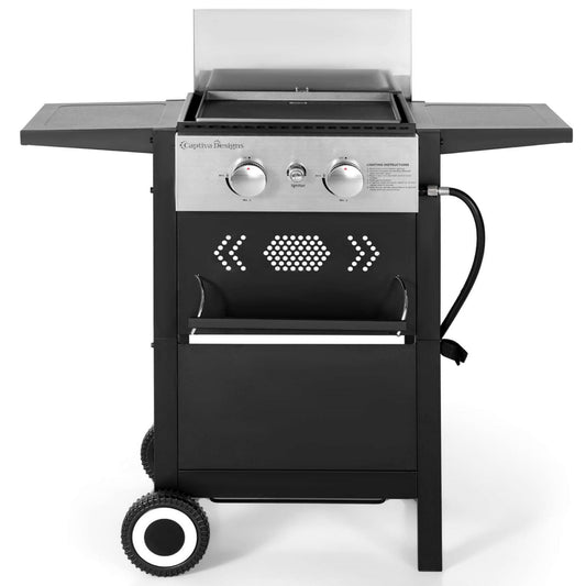 Summit Living 2-Burner Propane Grill and Griddle Cooking Station with Side Shelves Black