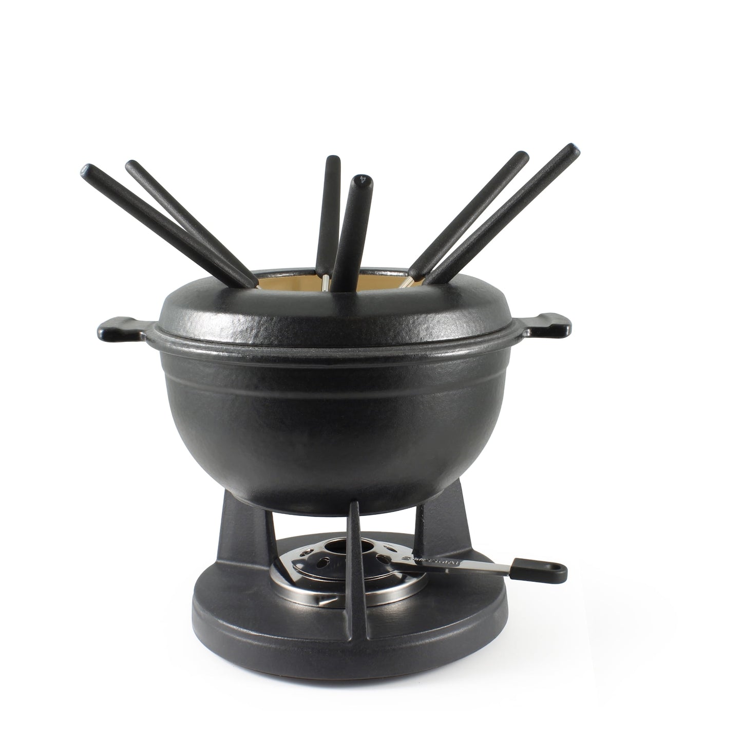 Swissmar Lucerne Matte Black 10 Piece Cast Iron Fondue Set, Meat Cheese or Chocolate