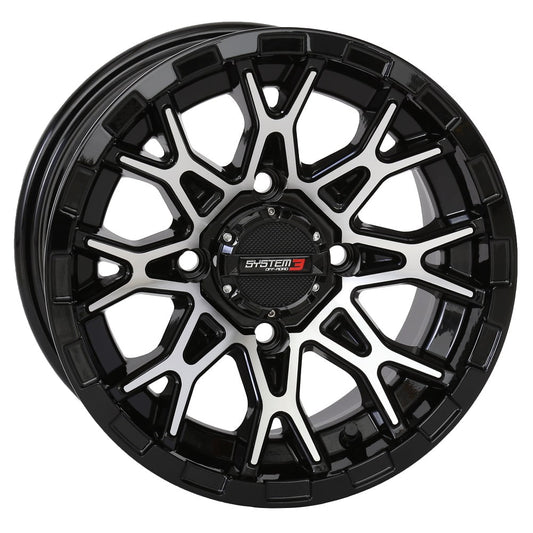 System 3 ST-6 12x7 ATV/UTV Wheel - Gloss Black (4/110) 2+5 [12S3-6011]