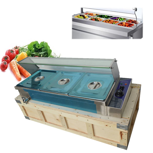 TECHTONGDA Buffet Food Warmer Stainless Steel Bain Marie Buffet Countertop 3 Pot Electric Steam Heater 4"Deep with Glass Shield