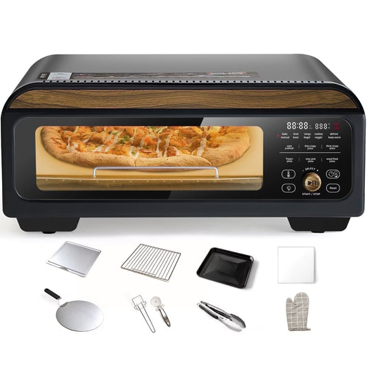 TLSOL 1800W Electric Pizza Oven & Grill, Black - Digital Temp Control, Portable for Indoor Use