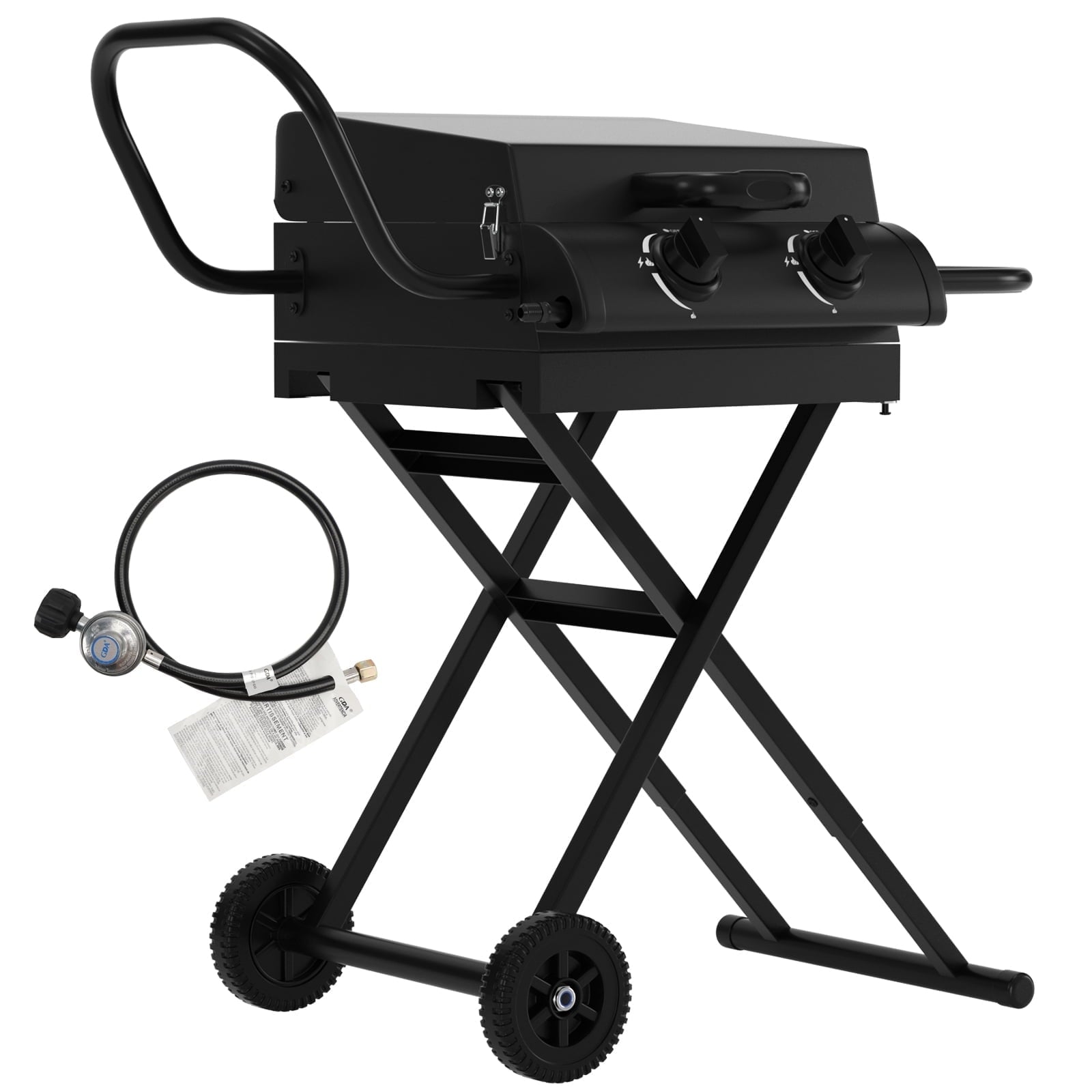TOPTENG Portable BBQ Griddle 2-Burner with Foldable Cart & Side Table Flat Top Grill Griddle Stove with Lid, for Outdoor Cooking Patio Backyard Camping RV Tailgating