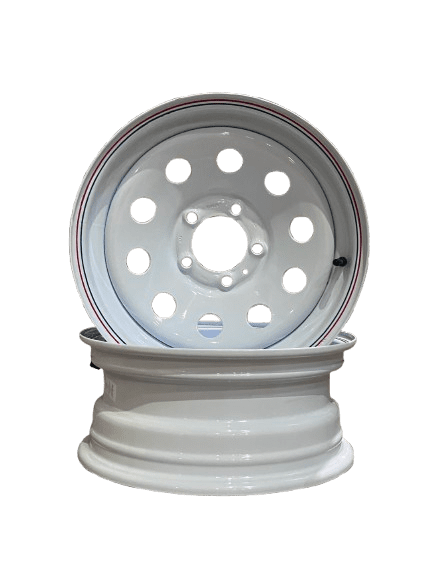 Taskmaster 2-PACK Steel Trailer Wheel Rim 15x6 5x4.5 White Mod with Pin Stripes