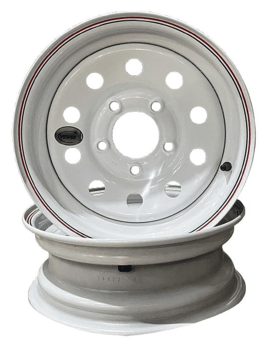 Taskmaster 2-Pack Steel Trailer Wheel Rim 12x4 5x4.5 White Mod with Pin Stripes