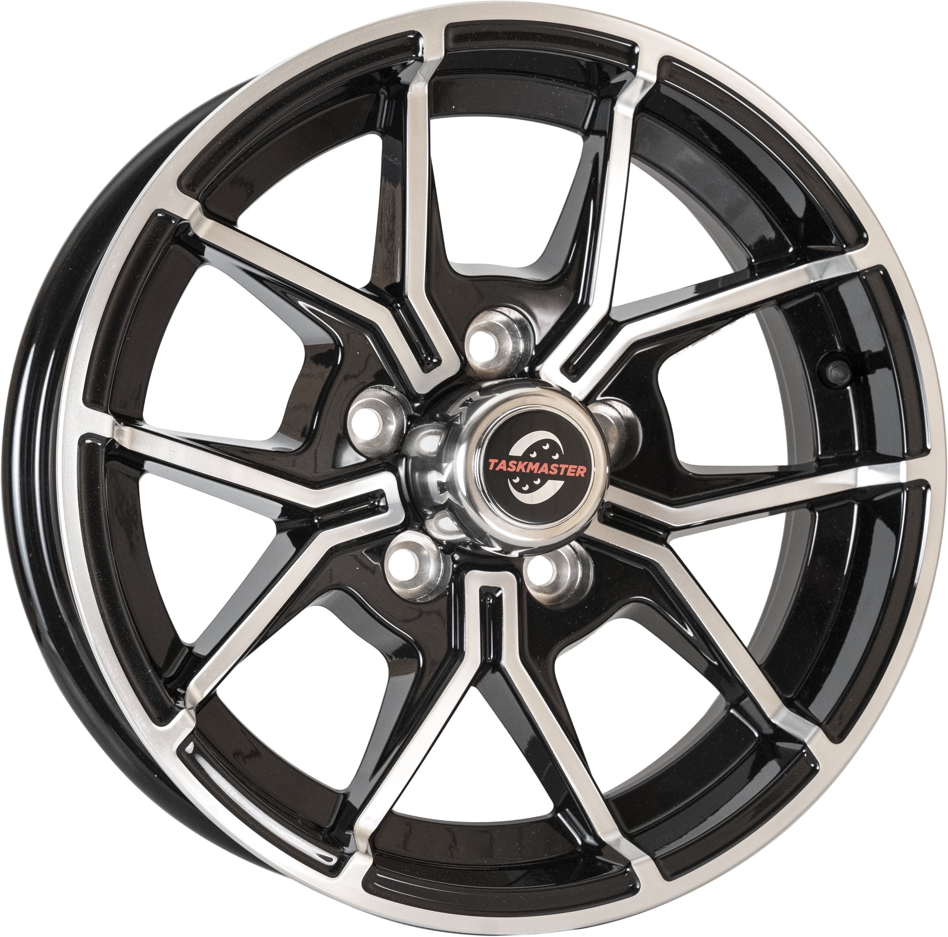 Taskmaster Trinity 5 Fork Aluminum Trailer Wheel Rim 15x5 5x4.5 Black Machined Face with Silver Cap