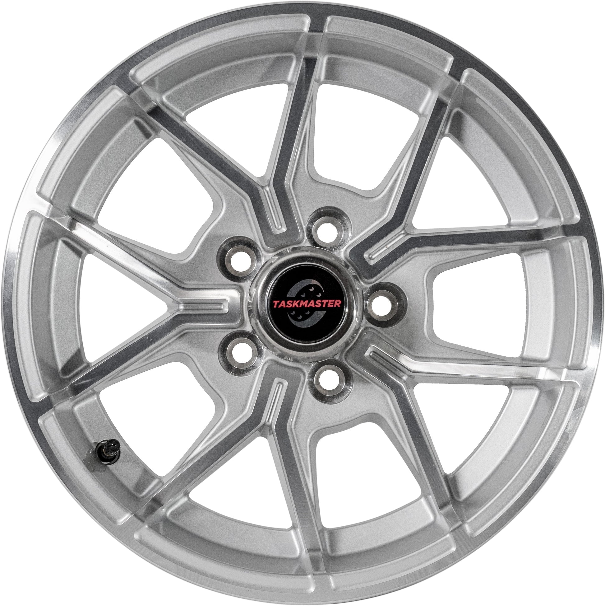 Taskmaster Trinity 5 Fork Aluminum Trailer Wheel Rim 15x5 5x4.5 Silver Machined Face with Silver Cap