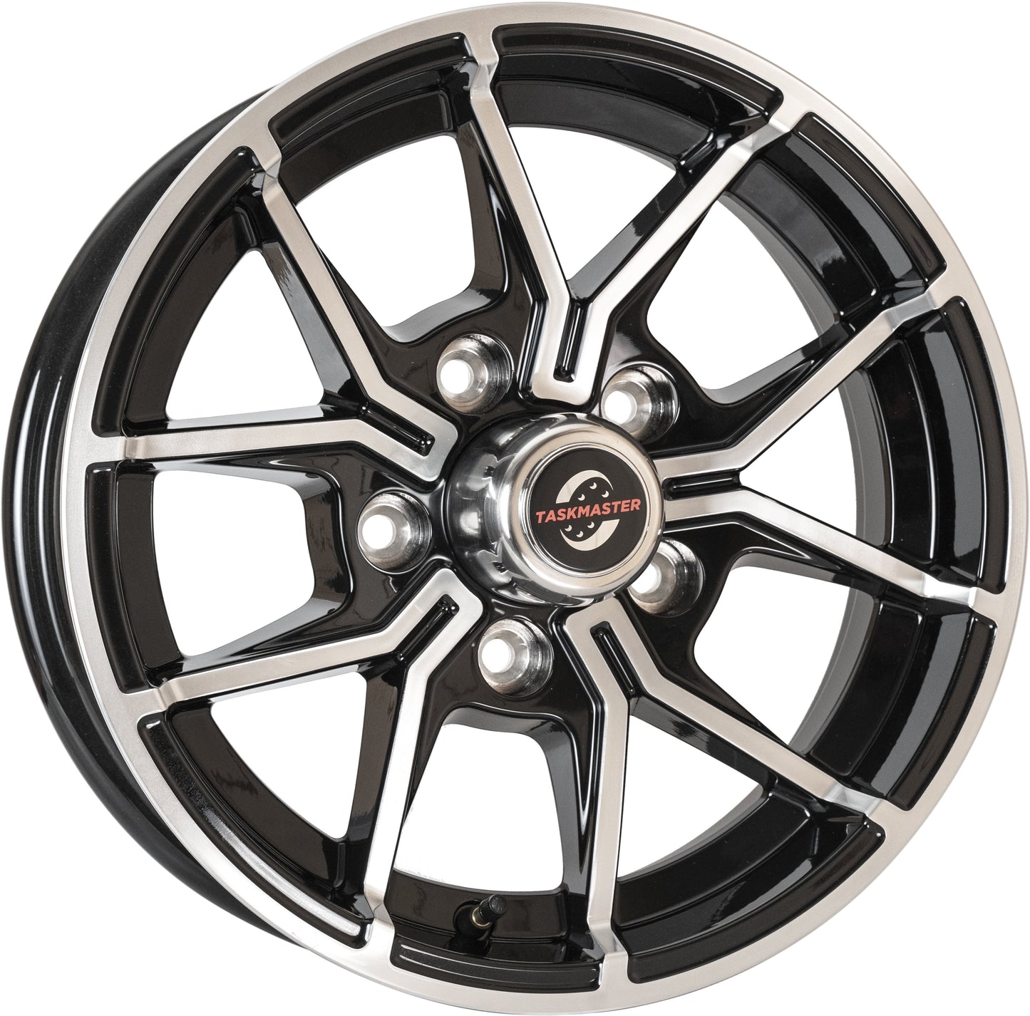 Taskmaster Trinity 5 Fork Aluminum Trailer Wheel Rim 15x5 5x5 Black Machined Face with Silver Cap
