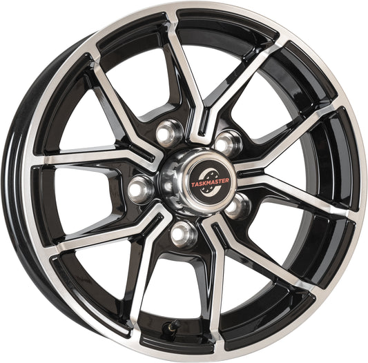 Taskmaster Trinity 5 Fork Aluminum Trailer Wheel Rim 15x5 5x5 Black Machined Face with Silver Cap