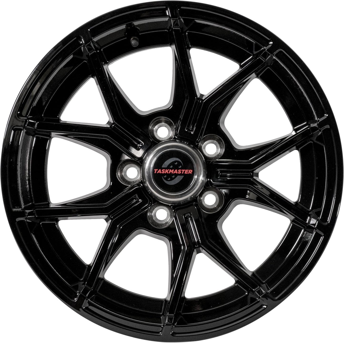 Taskmaster Trinity 5 Fork Aluminum Trailer Wheel Rim 15x6 5x4.5 Black Full Paint with Silver Cap