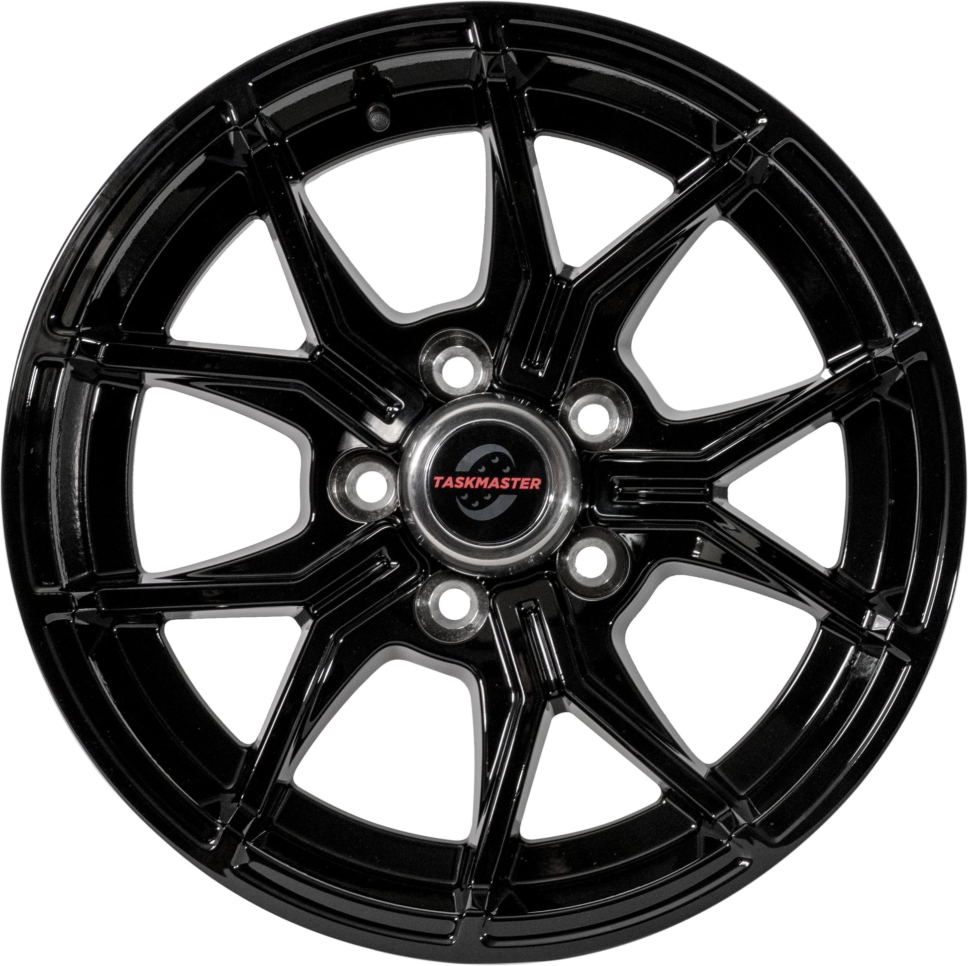 Taskmaster Trinity 5 Fork Aluminum Trailer Wheel Rim 15x6 5x4.5 Black Full Paint with Silver Cap