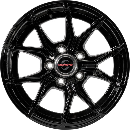 Taskmaster Trinity 5 Fork Aluminum Trailer Wheel Rim 15x6 5x4.5 Black Full Paint with Silver Cap